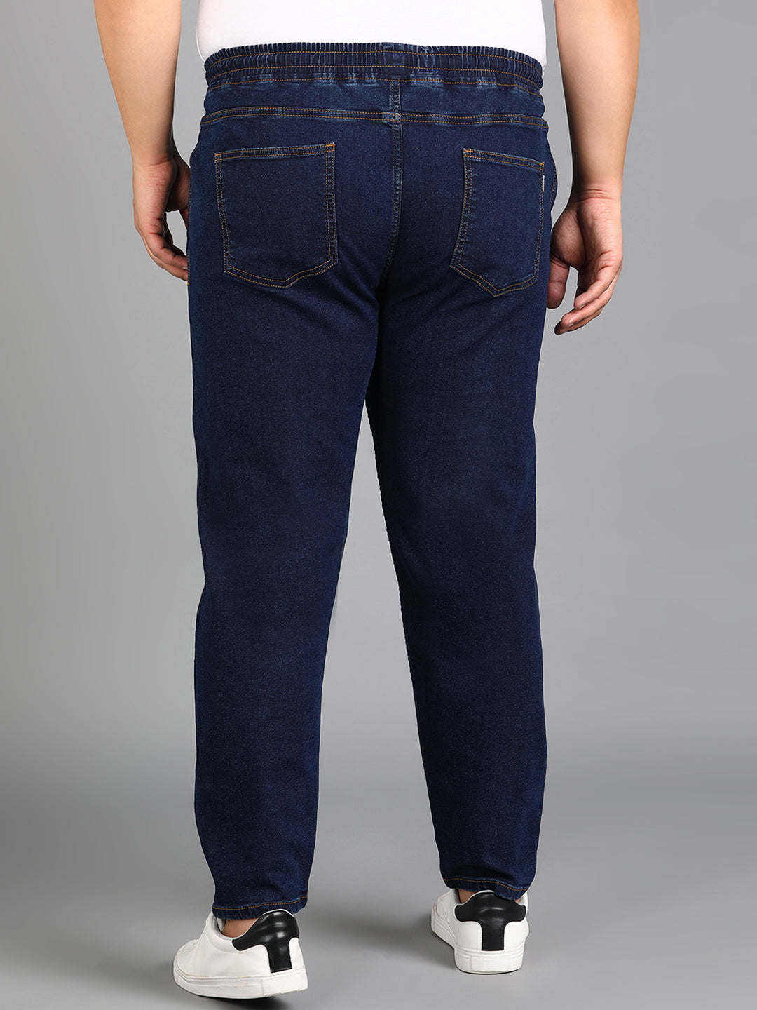 Plus Men's Dark Blue Regular Fit Washed Jogger Jeans Stretchable