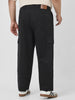 Plus Men's Black Loose Baggy Fit Solid Cargo Chino Pant with 6 Pockets Non-Stretchable