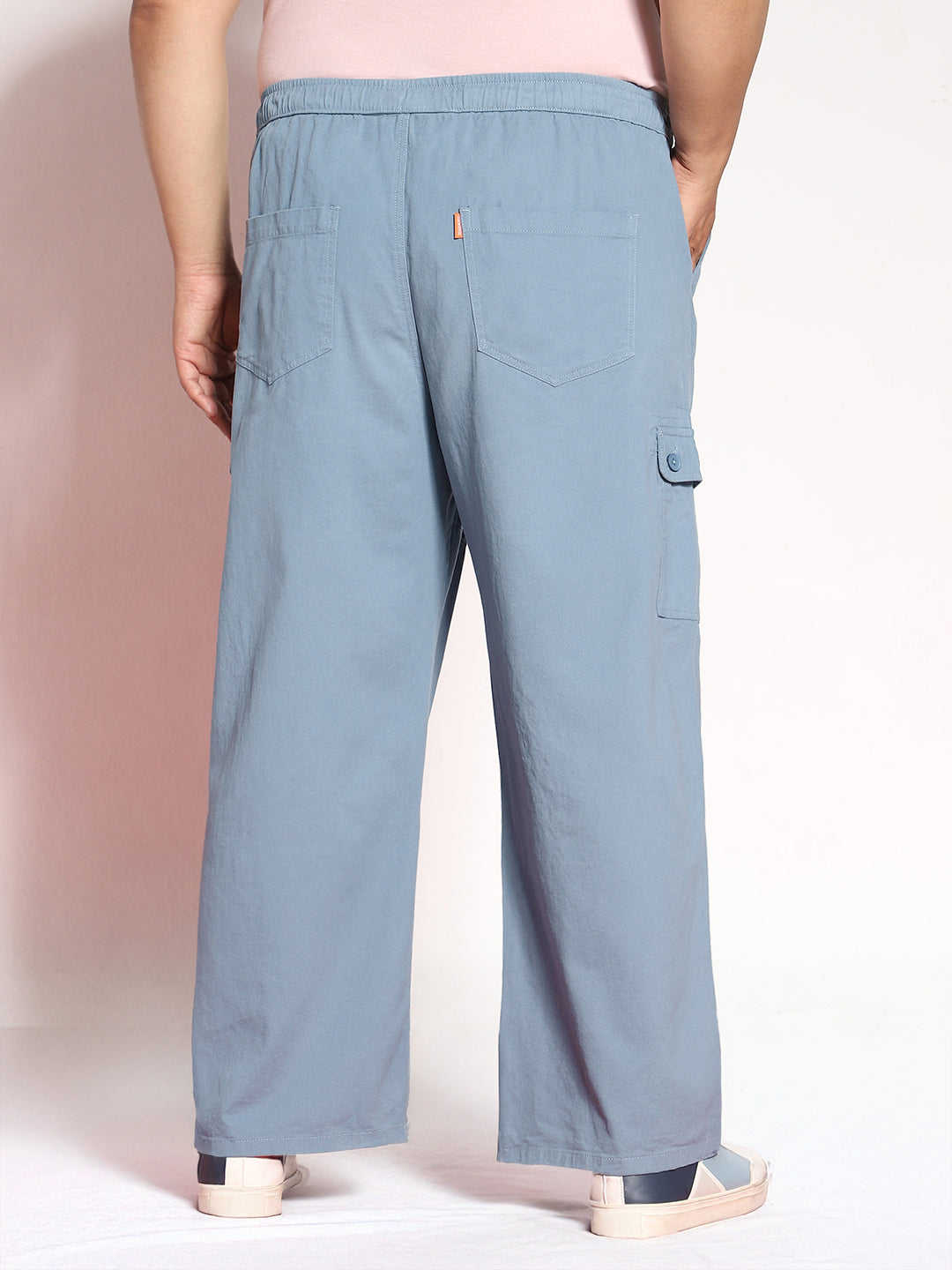Plus Men's Steel Blue Loose Baggy Fit Cargo Jogger Chino Pant with 6 Pockets Stretchable