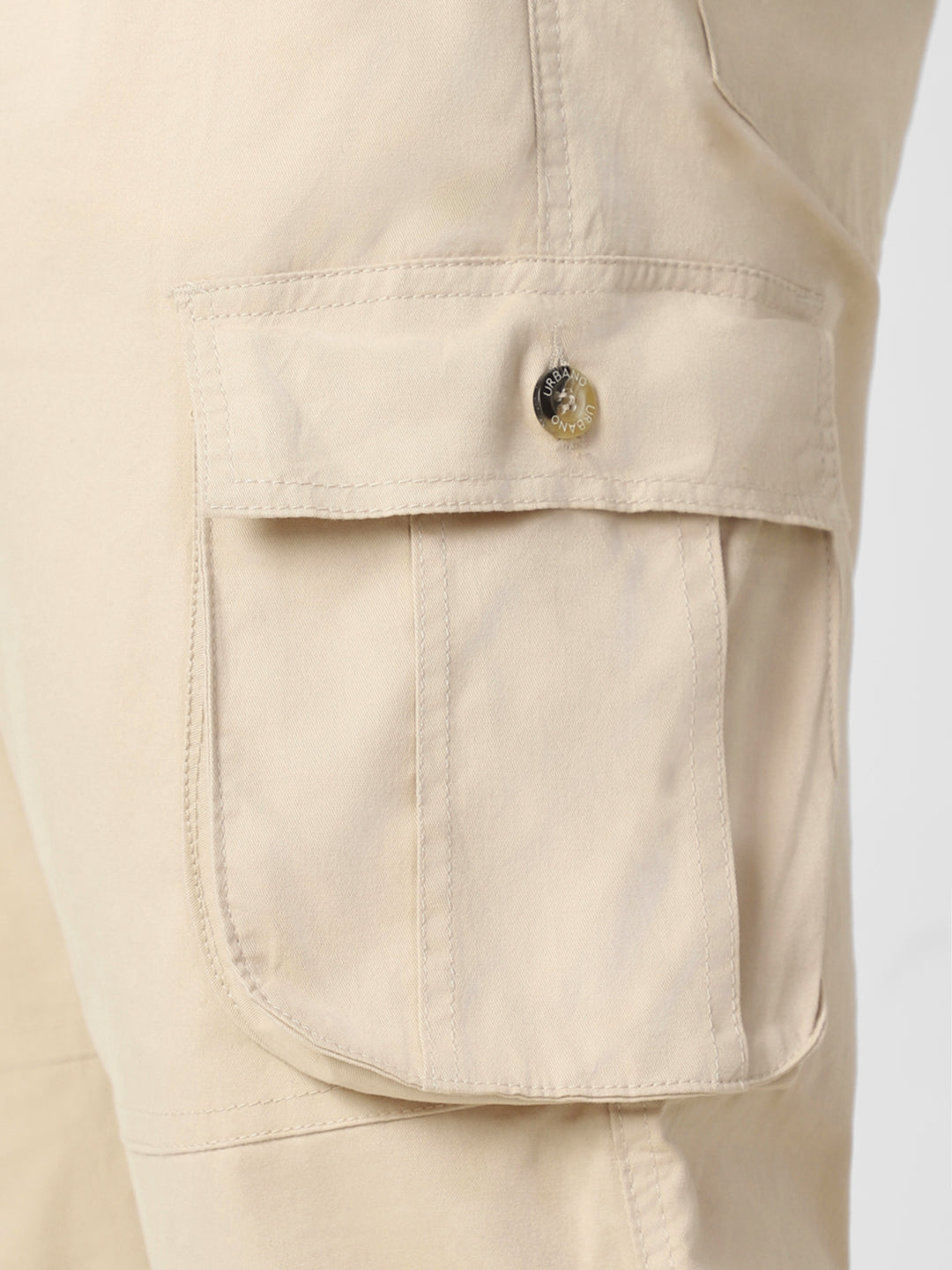 Plus Men's Cream Regular Fit Solid Cargo Chino Pant with 6 Pockets
