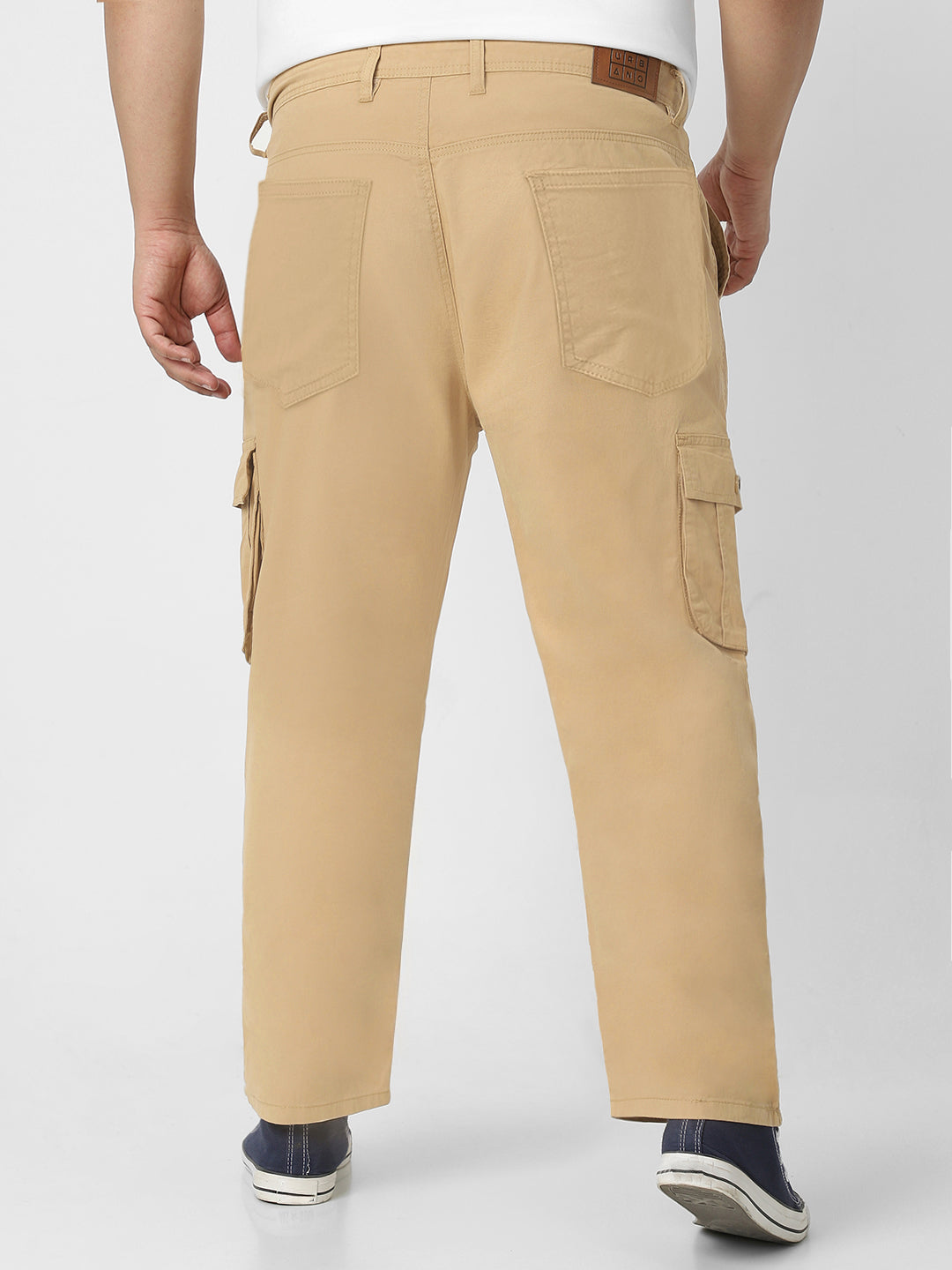 Plus Men's Beige Regular Fit Solid Cargo Chino Pant with 6 Pockets