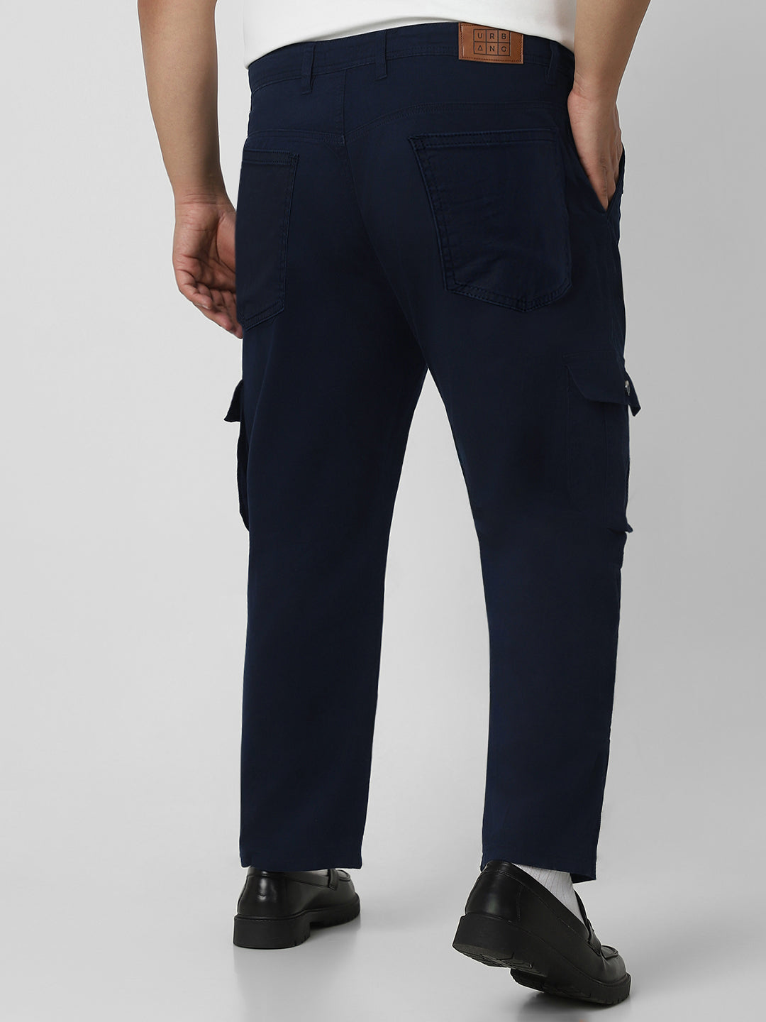 Plus Men's Navy Blue Regular Fit Solid Cargo Chino Pant with 6 Pockets