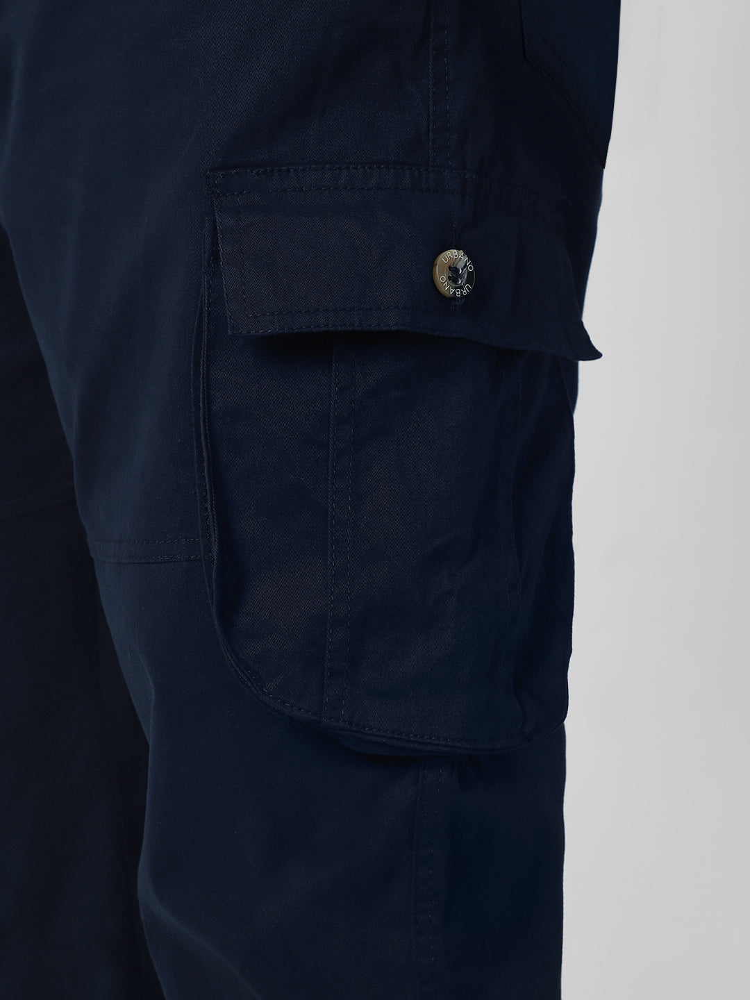Plus Men's Navy Blue Regular Fit Solid Cargo Chino Pant with 6 Pockets