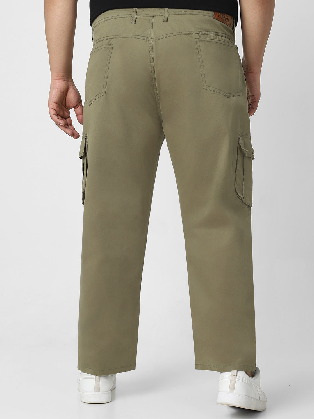 Plus Men's Olive Green Regular Fit Solid Cargo Chino Pant with 6 Pockets