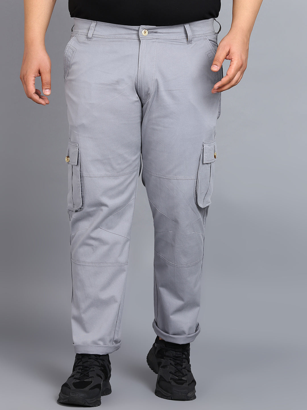 Plus Men's Light Blue Regular Fit Solid Cargo Chino Pant with 6 Pockets