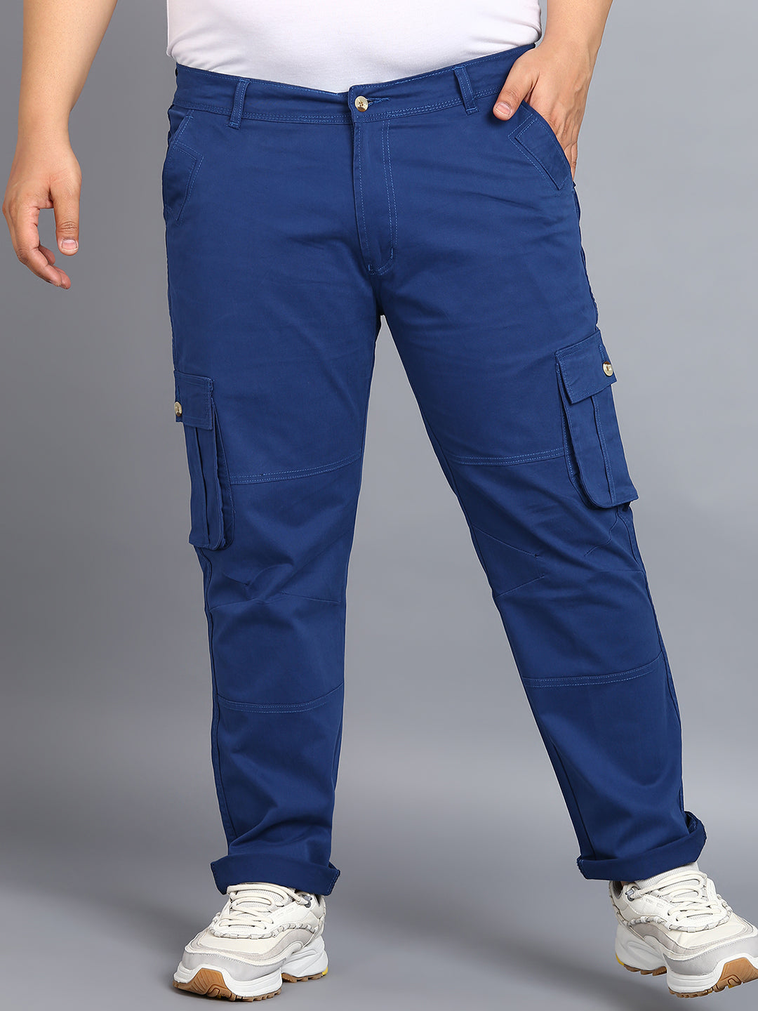 Plus Men's Royal Blue Regular Fit Solid Cargo Chino Pant with 6 Pockets