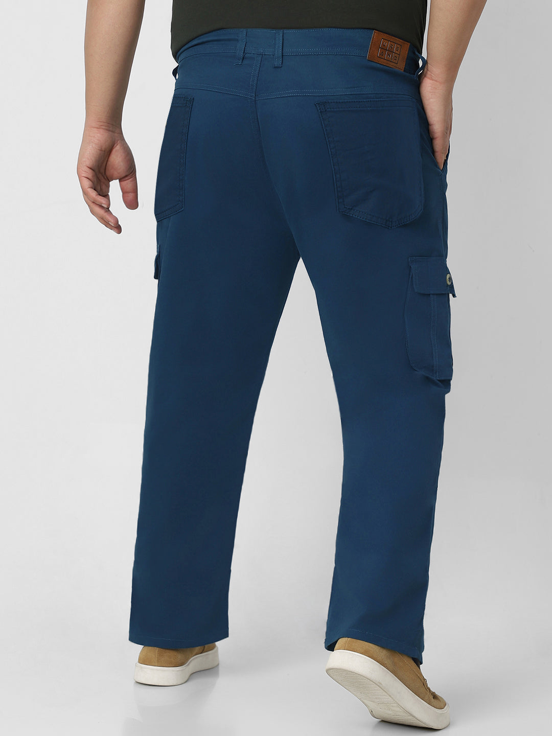 Plus Men's Royal Blue Regular Fit Solid Cargo Chino Pant with 6 Pockets