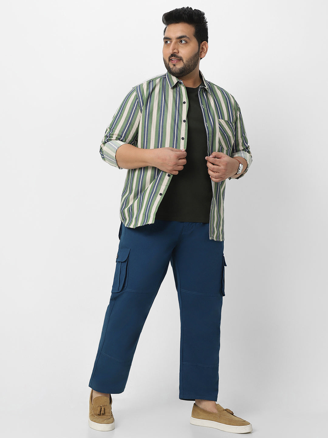 Plus Men's Royal Blue Regular Fit Solid Cargo Chino Pant with 6 Pockets