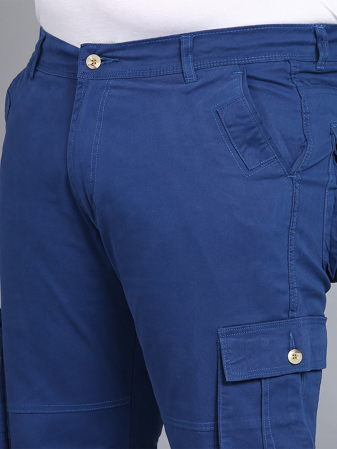 Plus Men's Royal Blue Regular Fit Solid Cargo Chino Pant with 6 Pockets