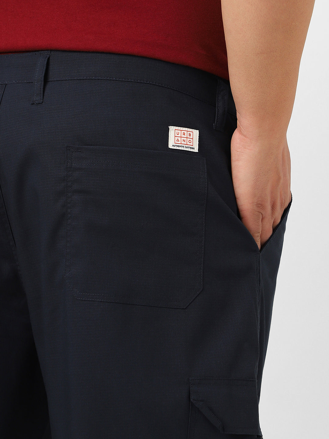 Plus Men's Navy Blue Regular Fit Solid Cargo Chino Pant With 6 Pockets