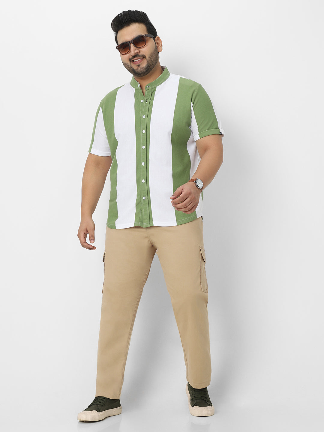 Plus Men's Khaki Regular Fit Solid Cargo Chino Pant with 6 Pockets Stretchable