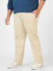 Plus Men's Cream Cotton Regular Fit Casual Chinos Trousers Stretch