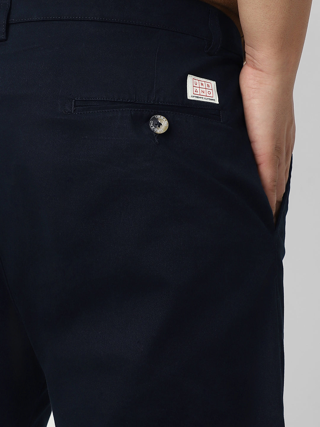 Plus Men's Navy Blue Cotton Regular Fit Casual Chino Pants Stretch