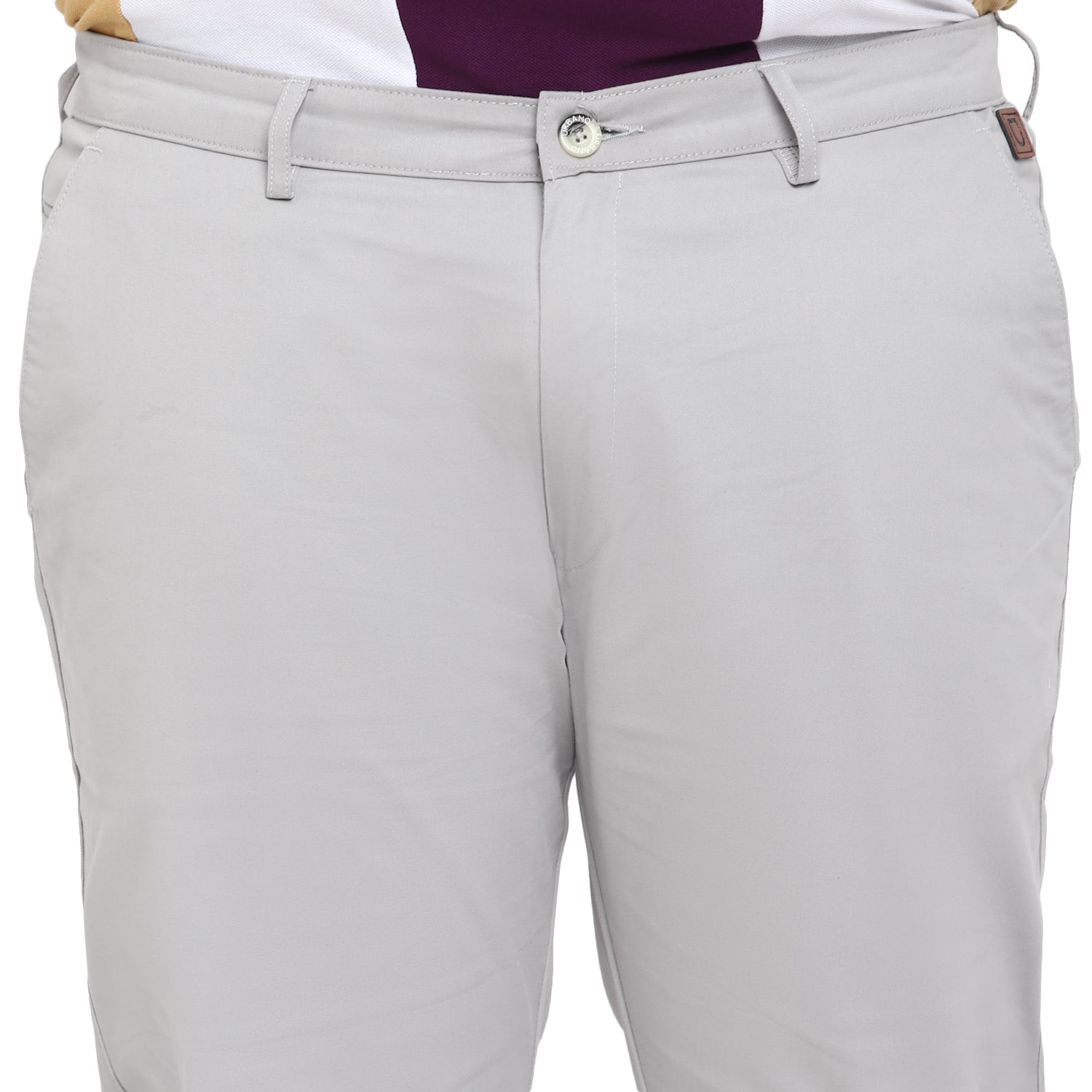 Plus Men's Steel Blue Cotton Regular Fit Casual Chinos Trousers Stretch