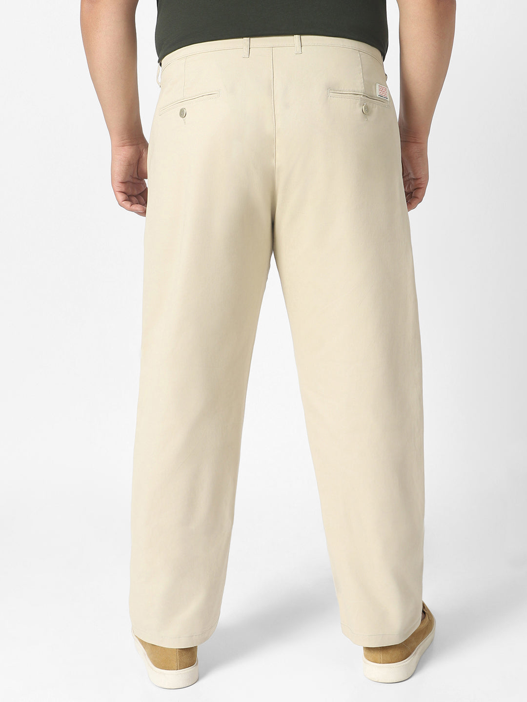 Plus Men's Cream Cotton Regular Fit Casual Chinos Trousers Stretch