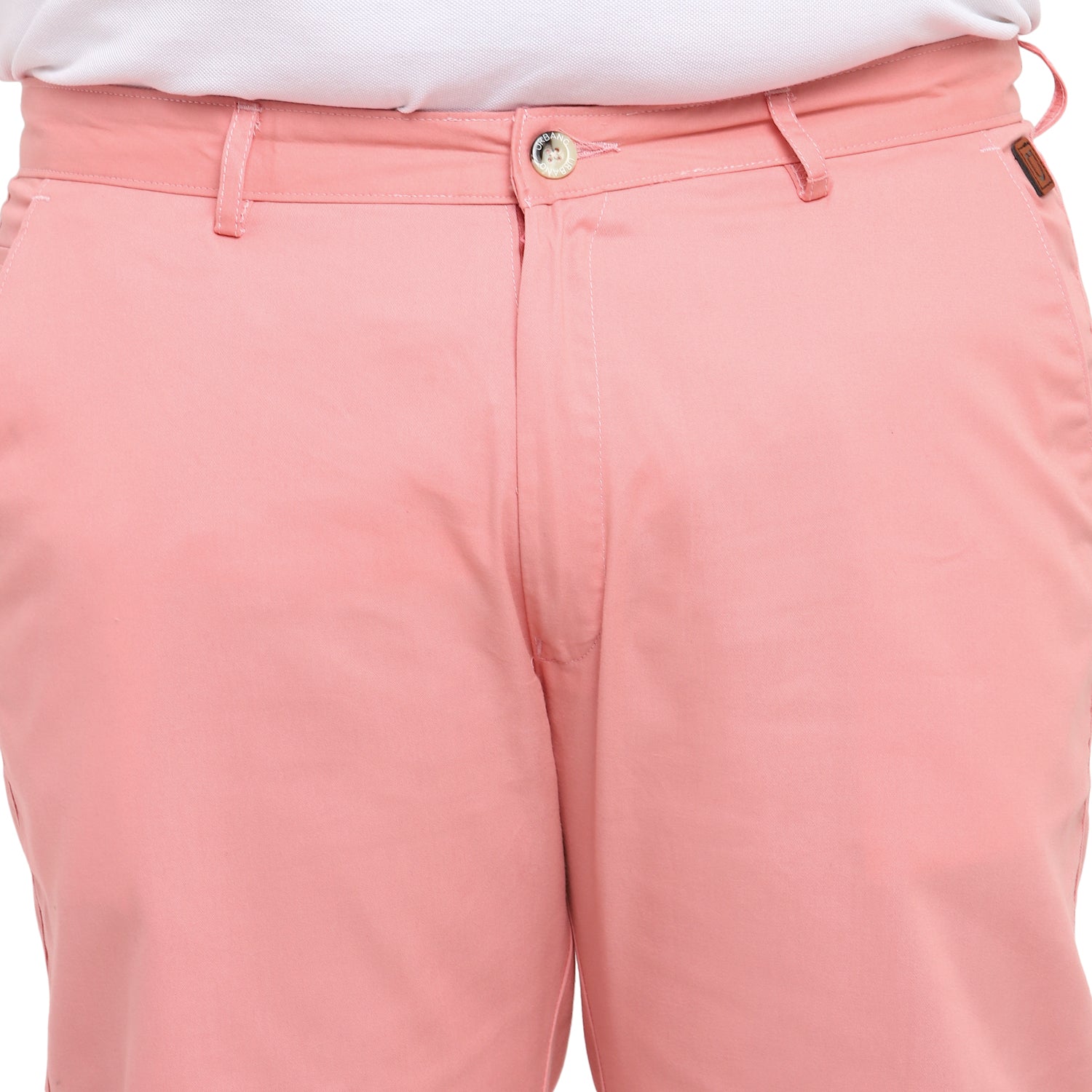 Plus Men's Pink Cotton Regular Fit Casual Chinos Trousers