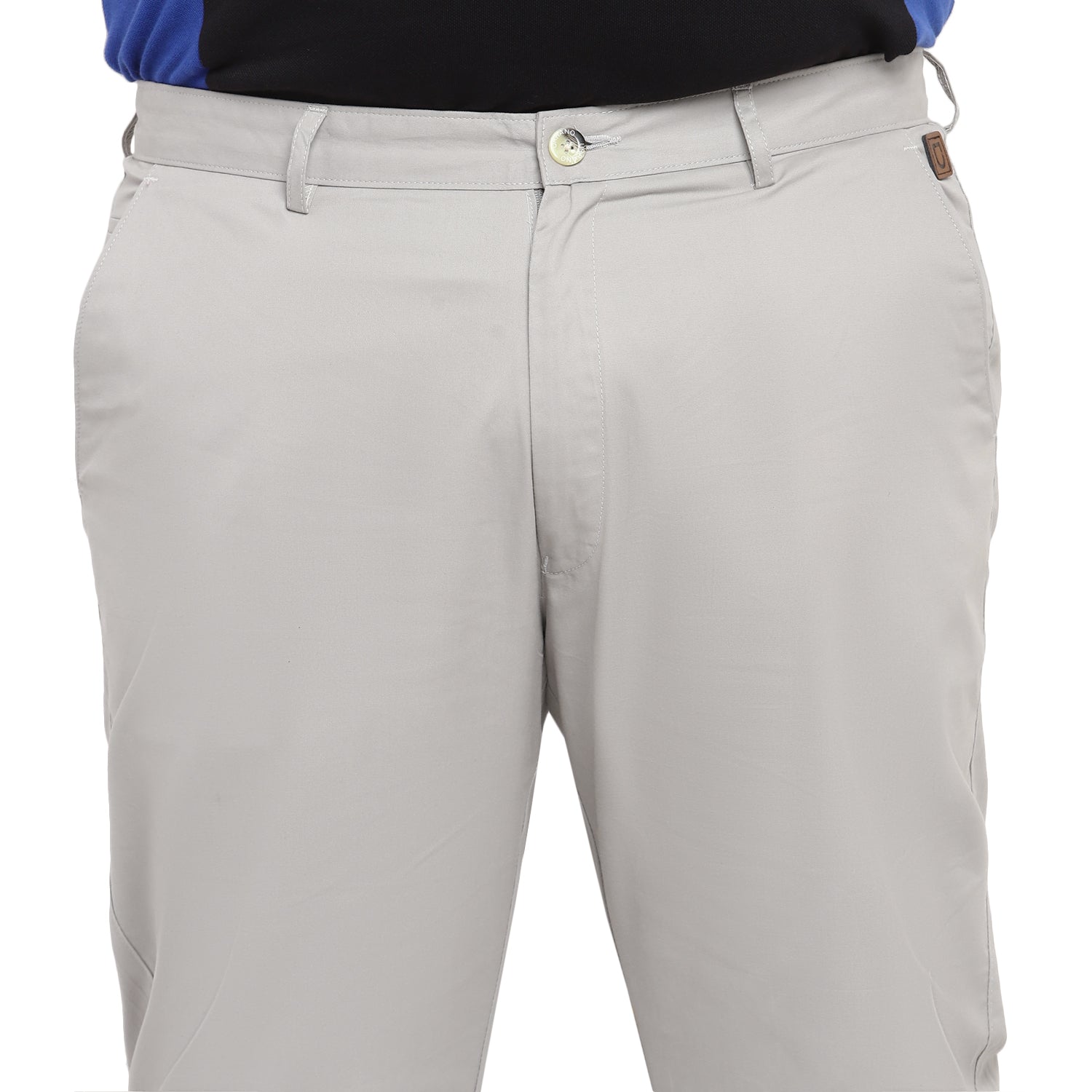 Plus Men's Grey Cotton Regular Fit Casual Chinos Trousers