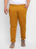 Plus Men's Yellow Cotton Regular Fit Casual Chinos Trousers