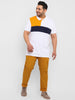 Plus Men's Yellow Cotton Regular Fit Casual Chinos Trousers
