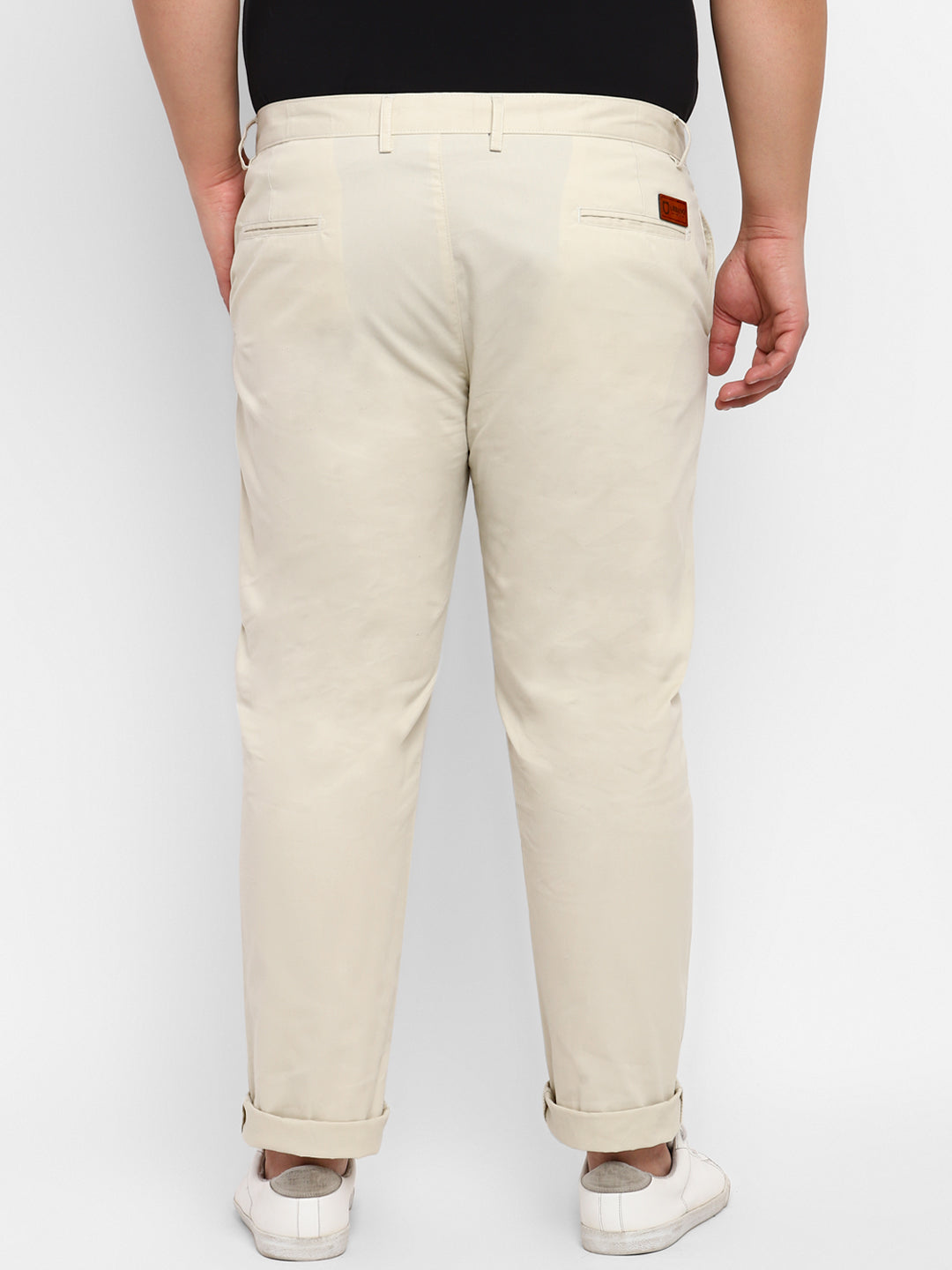 Plus Men's Cream Cotton Regular Fit Casual Chinos Trousers