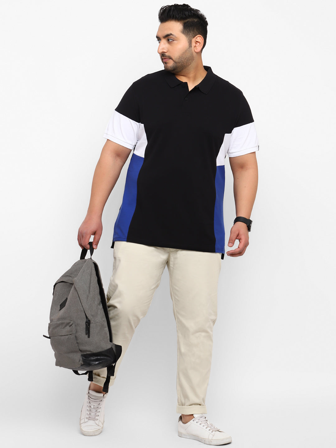 Plus Men's Cream Cotton Regular Fit Casual Chinos Trousers