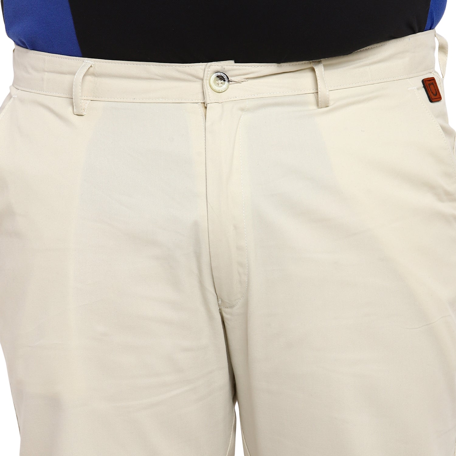 Plus Men's Cream Cotton Regular Fit Casual Chinos Trousers