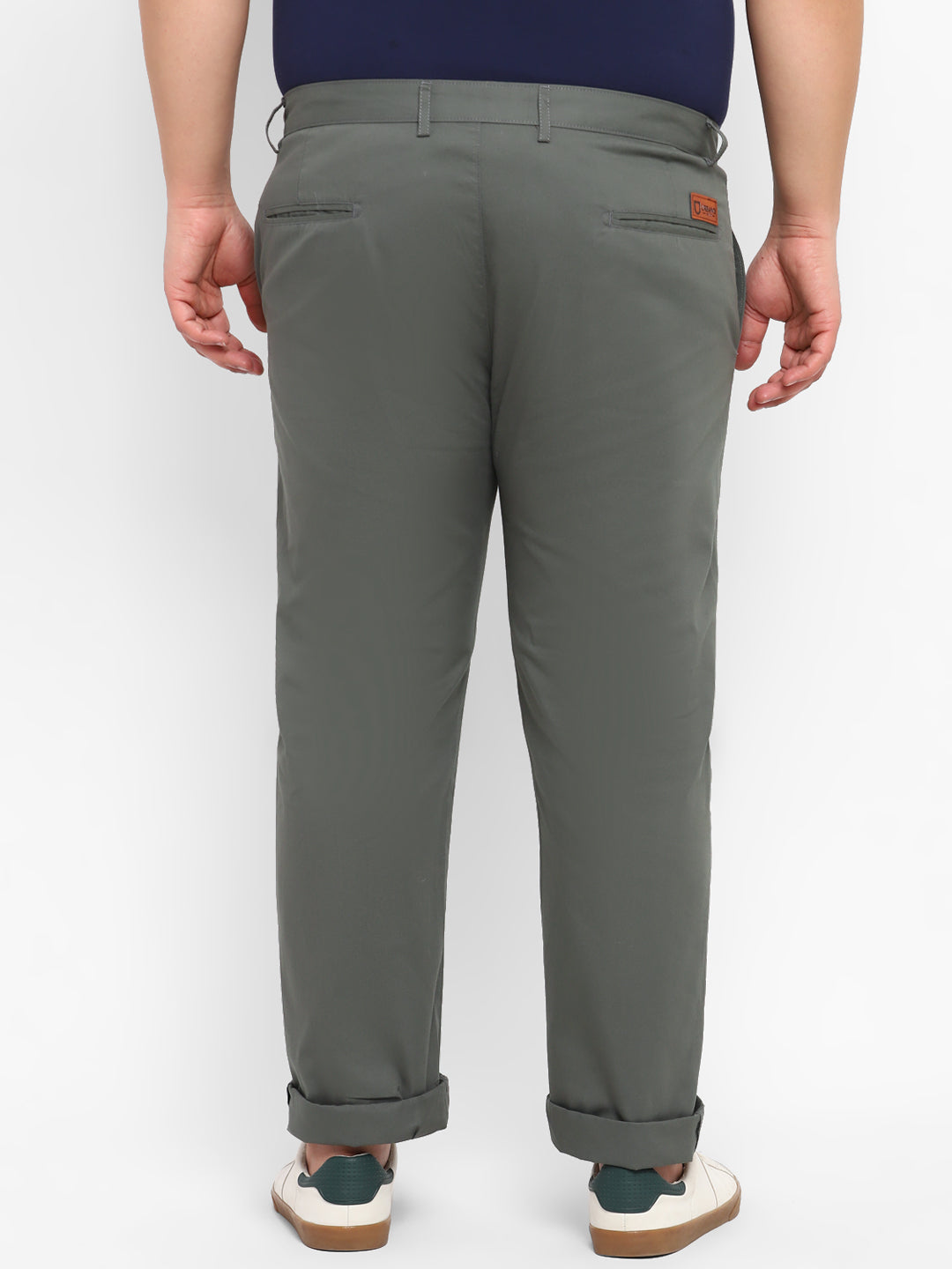 Plus Men's Dark Green Cotton Regular Fit Casual Chinos Trousers
