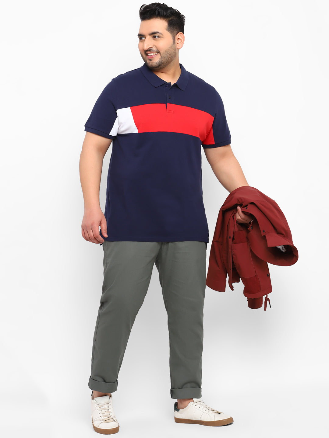 Plus Men's Dark Green Cotton Regular Fit Casual Chinos Trousers