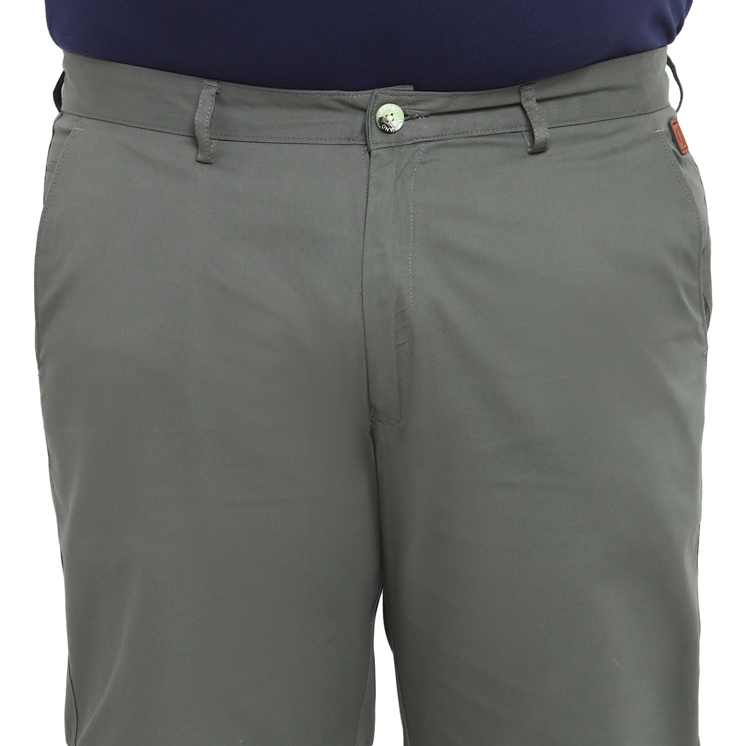 Plus Men's Dark Green Cotton Regular Fit Casual Chinos Trousers