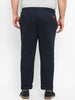 Plus Men's Dark Blue Cotton Light Weight Non-Stretch Regular Fit Casual Trousers