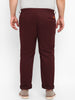 Plus Men's Maroon Cotton Light Weight Non-Stretch Regular Fit Casual Trousers