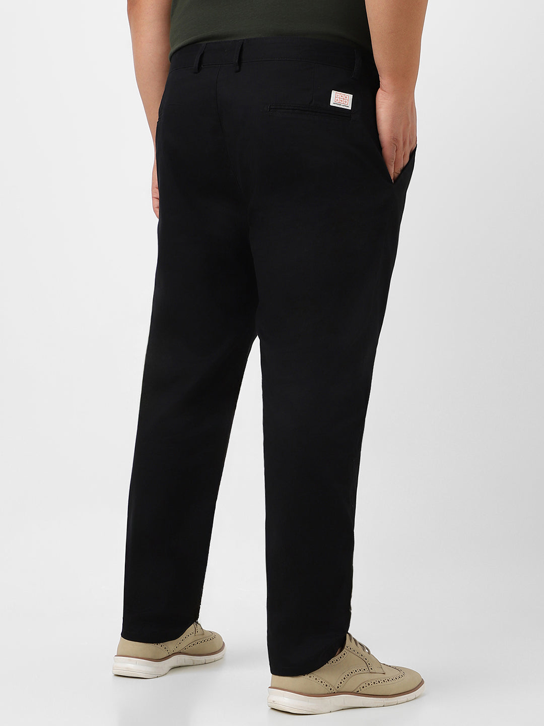 Plus Men's Black Cotton Regular Fit Casual Chinos Trousers