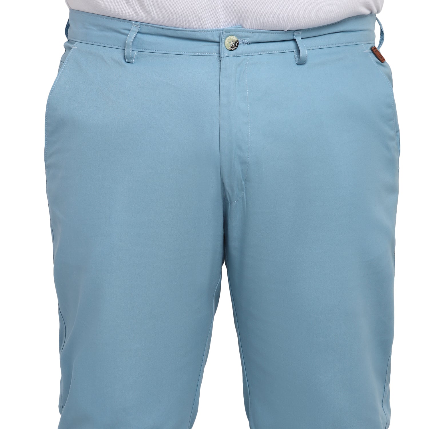 Plus Men's Blue Cotton Regular Fit Casual Chinos Trousers