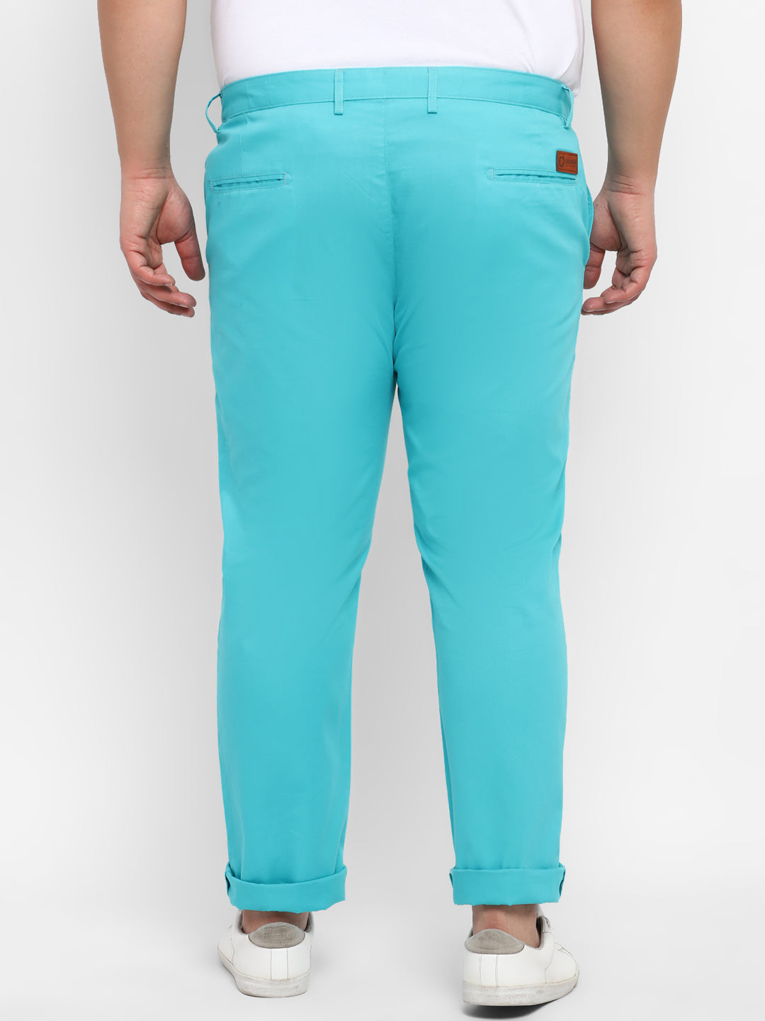 Plus Men's Blue Cotton Regular Fit Casual Chinos Trousers