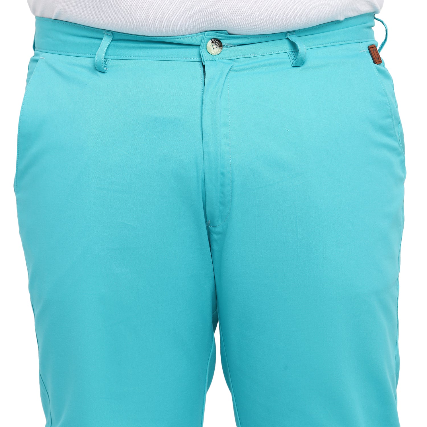 Plus Men's Blue Cotton Regular Fit Casual Chinos Trousers