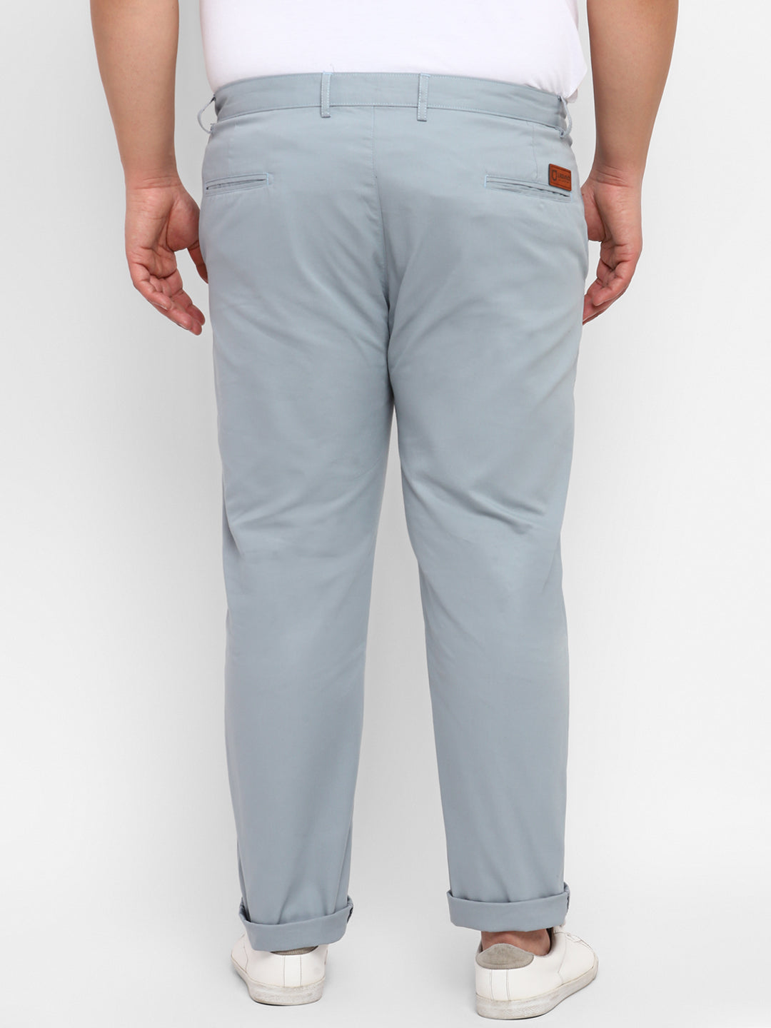 Plus Men's Blue Cotton Regular Fit Casual Chinos Trousers