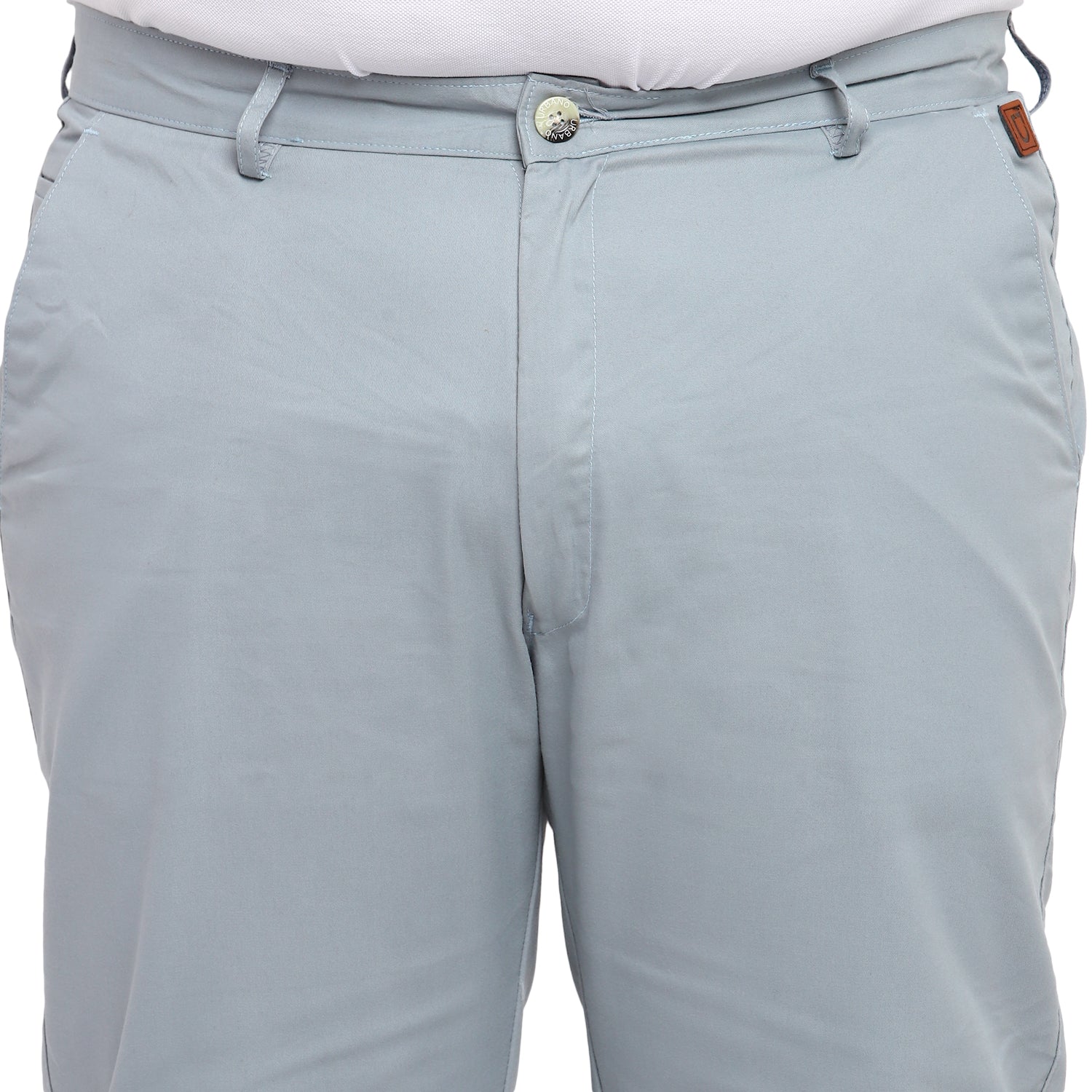 Plus Men's Blue Cotton Regular Fit Casual Chinos Trousers