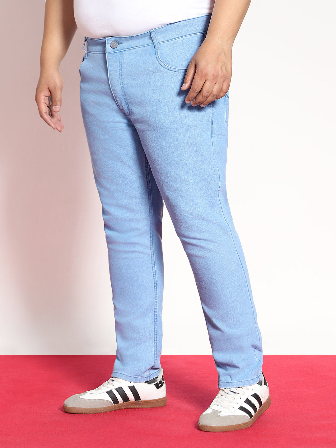 Plus Men's Ice Blue Regular Fit Solid Jeans Stretchable