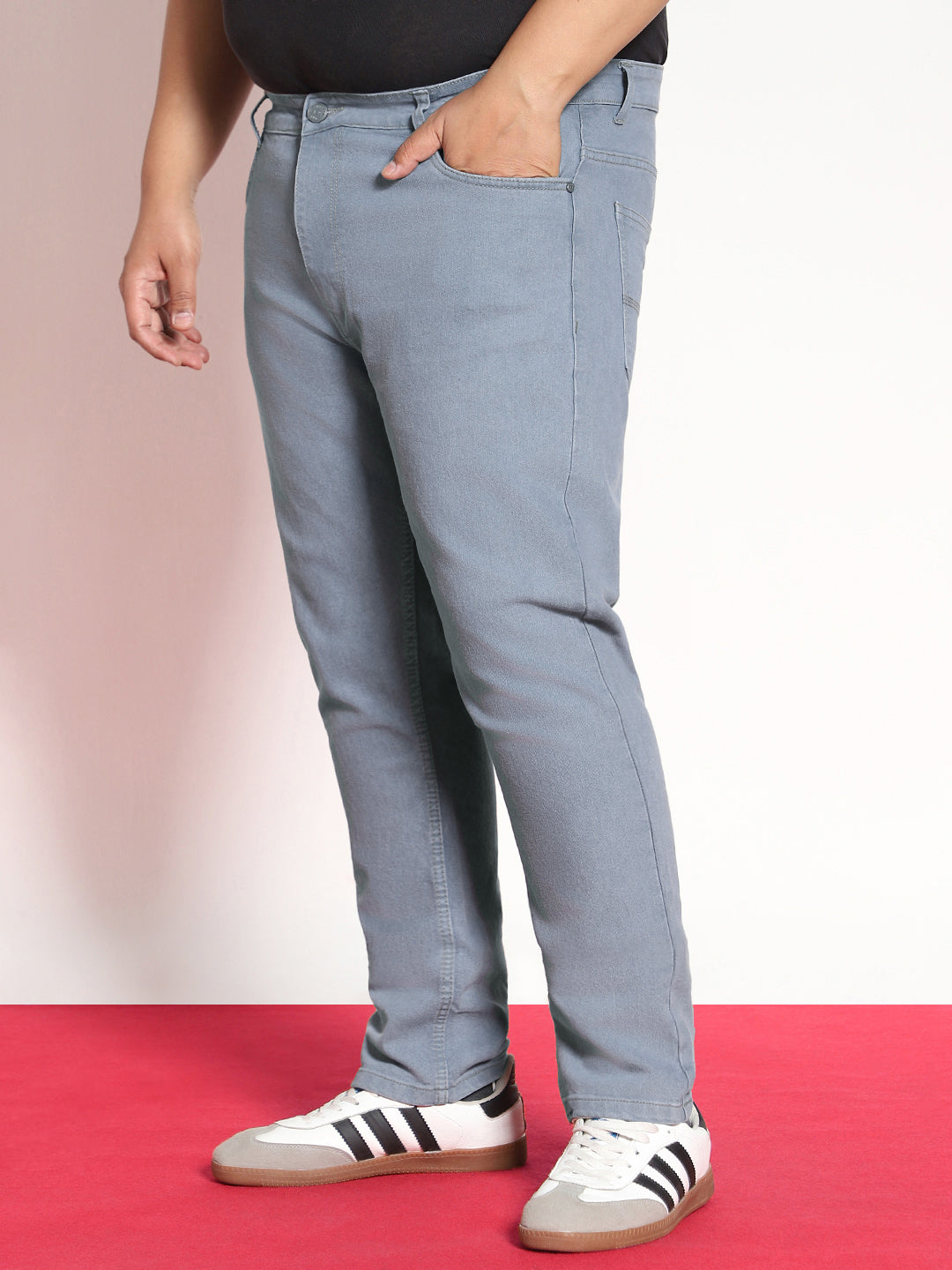 Plus Men's Light Grey Regular Fit Denim Jeans Stretchable