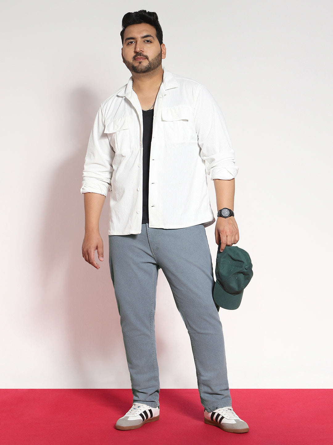 Plus Men's Light Grey Regular Fit Denim Jeans Stretchable