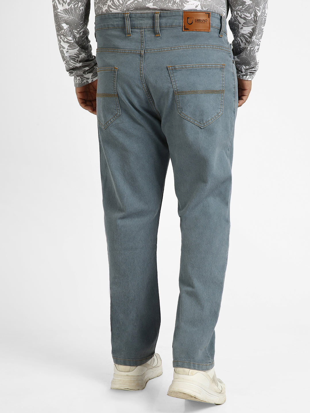 Plus Men's Light Grey Regular Fit Washed Jeans Stretchable