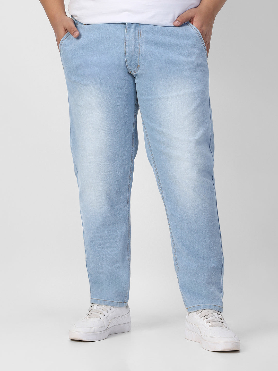 Plus Men's Ice Blue Regular Fit Washed Jeans Stretchable