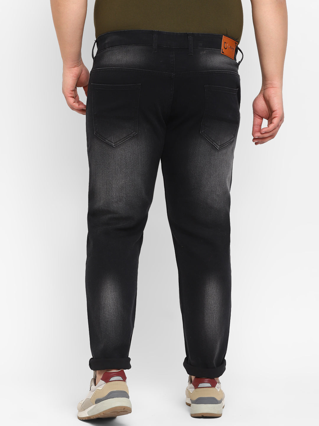 Plus Men's Black Regular Fit Washed Jeans Stretchable