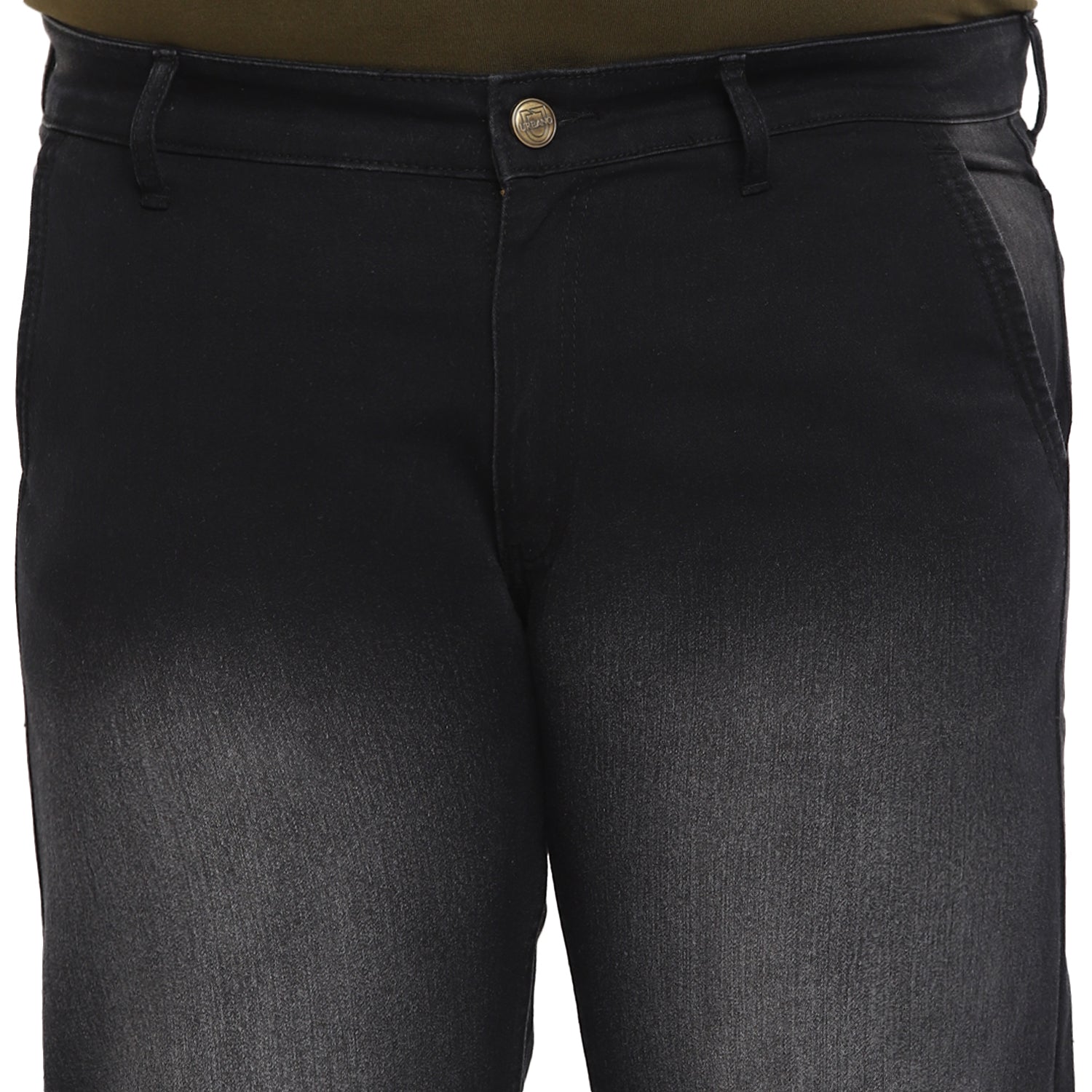 Plus Men's Black Regular Fit Washed Jeans Stretchable