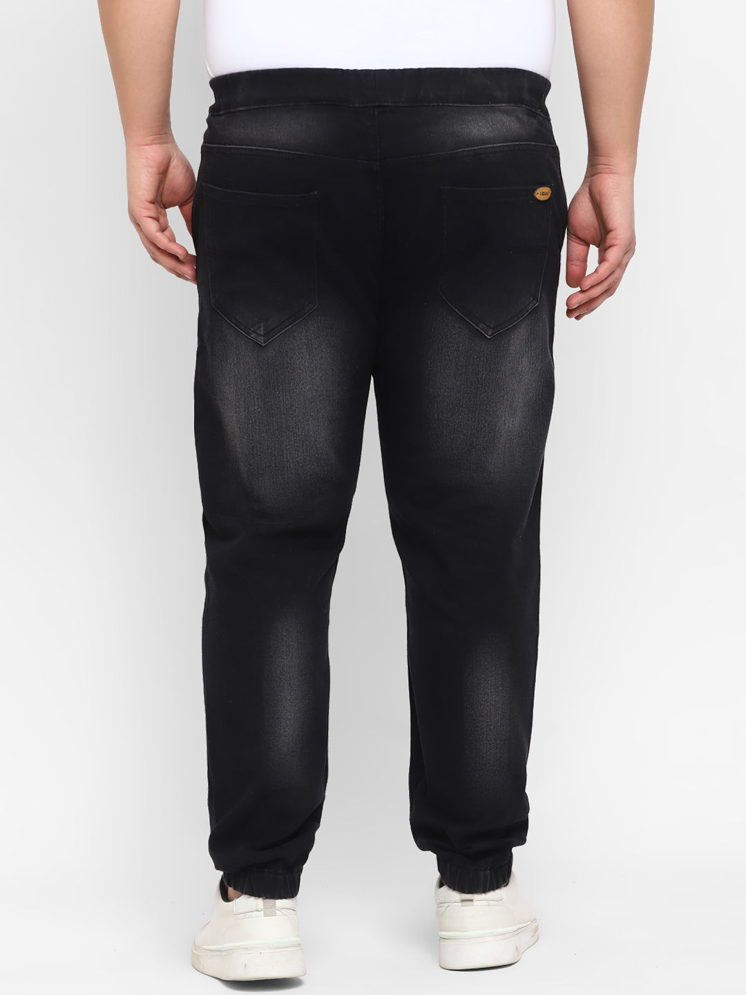 Plus Men's Black Regular Fit Washed Jogger Jeans Stretch