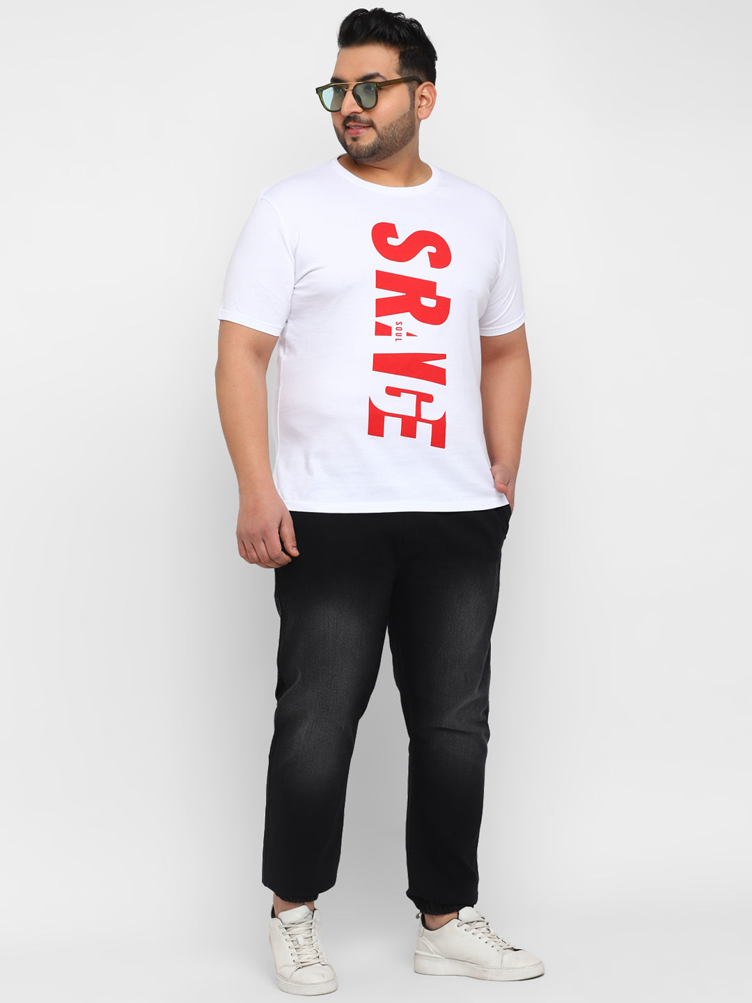 Plus Men's Black Regular Fit Washed Jogger Jeans Stretch