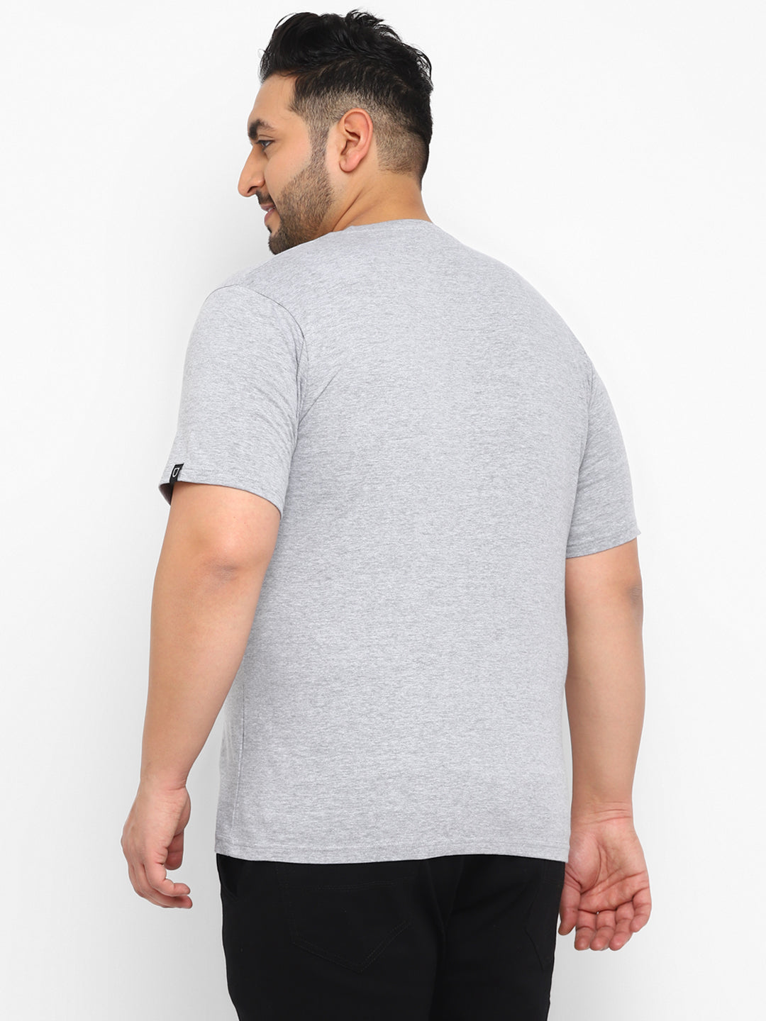 Plus Men's Grey Graphic Printed Half Sleeve Regular Fit Cotton T-Shirt