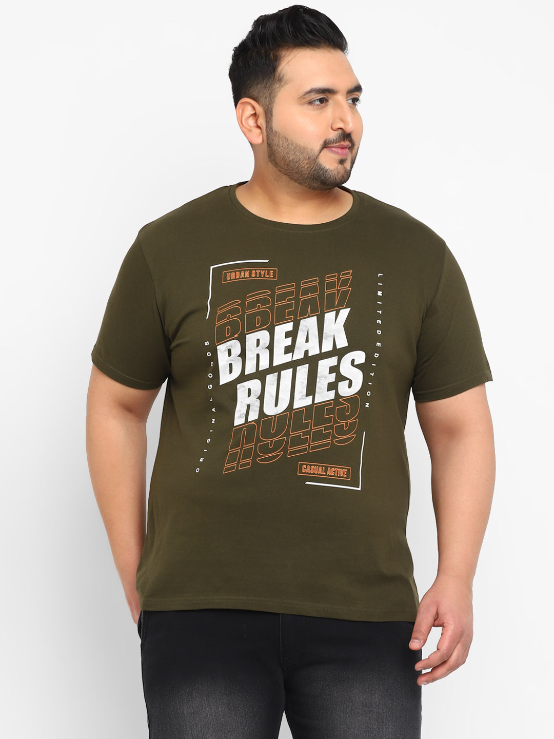 Plus Men's Green Graphic Printed Half Sleeve Regular Fit Cotton T-Shirt