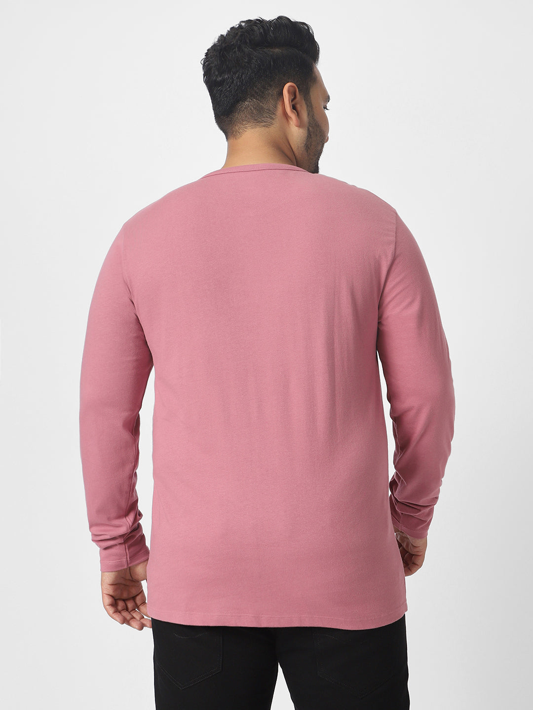 Plus Men's Lilac Solid Henley Neck Regular Fit Full Sleeve Cotton T-Shirt