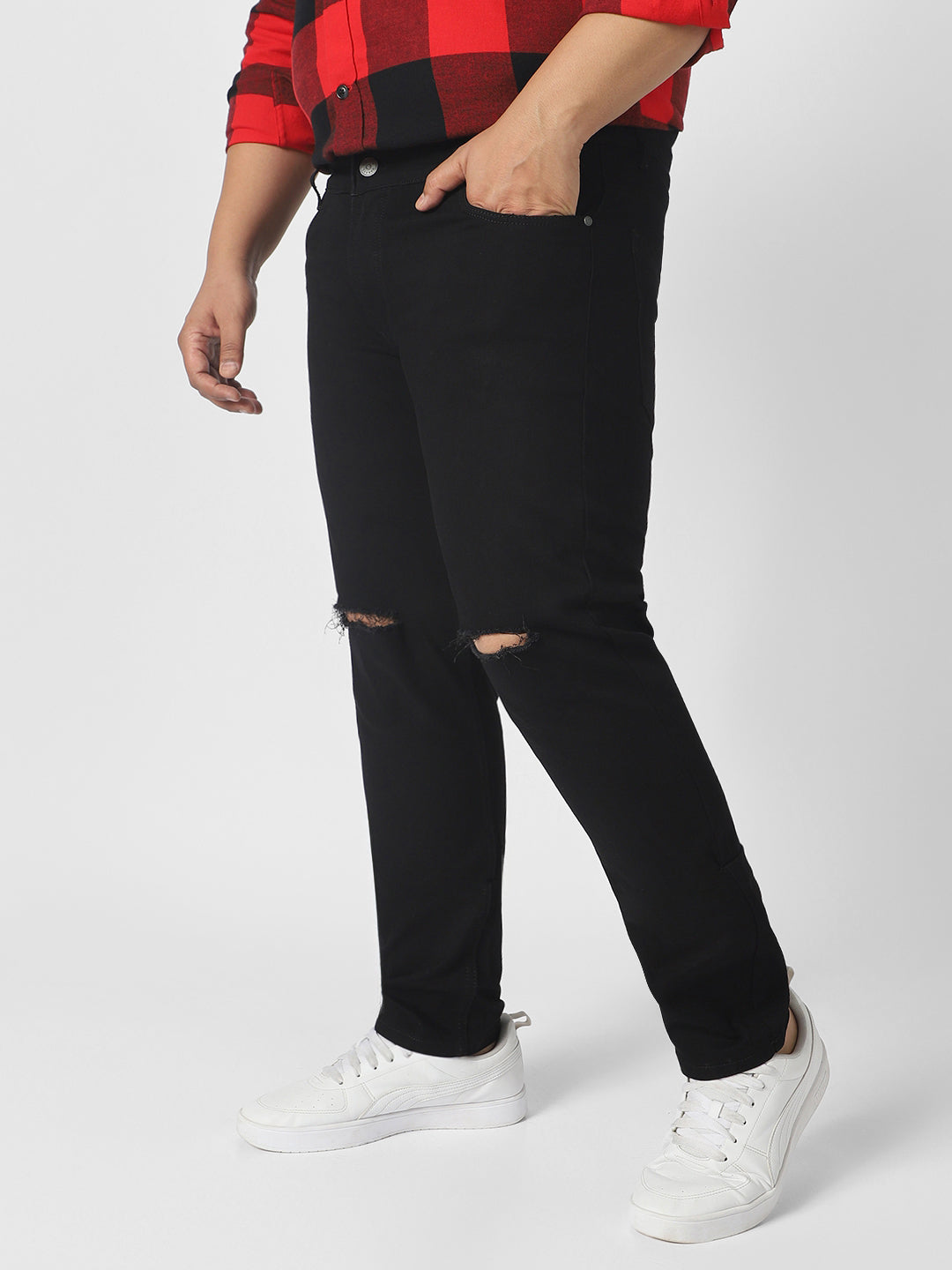 HOT Black Jeans Mens Red Ripped Jeans Black Ripped Mens